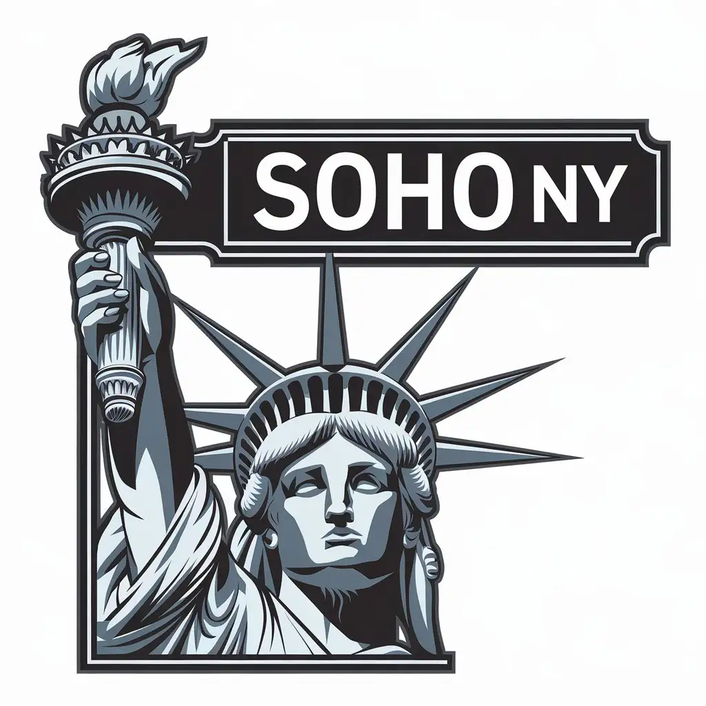 LOGO Design for SOHO NY Street Sign Statue of Liberty Torch and Face Symbol for Retail Industry