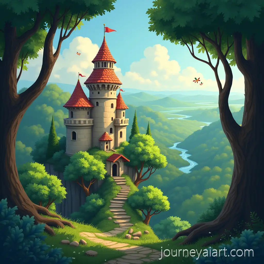 View-from-Animated-Castle-Tower-Overlooking-EnchAI-Image-Prompt-Expansionanted-Forest
