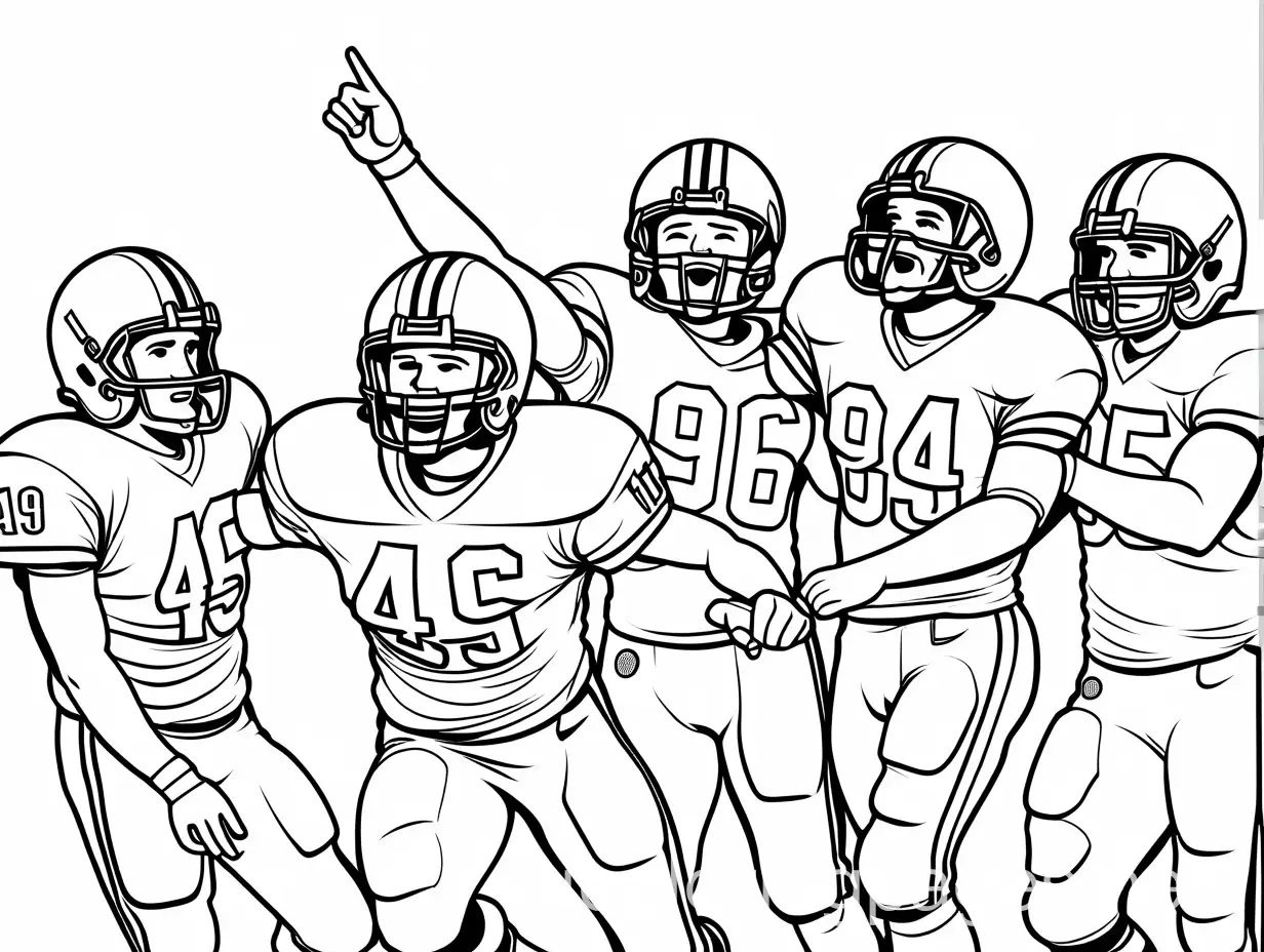 Kids-Coloring-Page-of-a-Football-Team-Celebrating-a-Touchdown