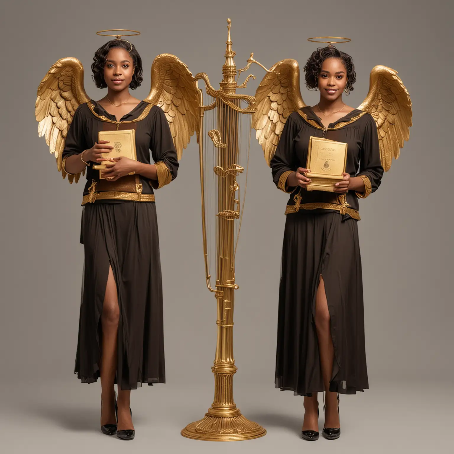 Angelic Black and Brown Women Librarians Holding Golden Books