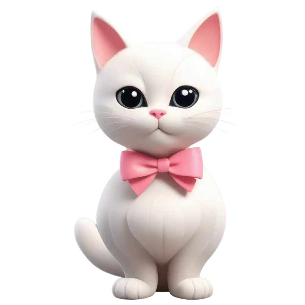 Cartoon-Graphic-White-Cat-with-Pink-Ribbon-PNG-High-Quality-Versatile-Image-Format