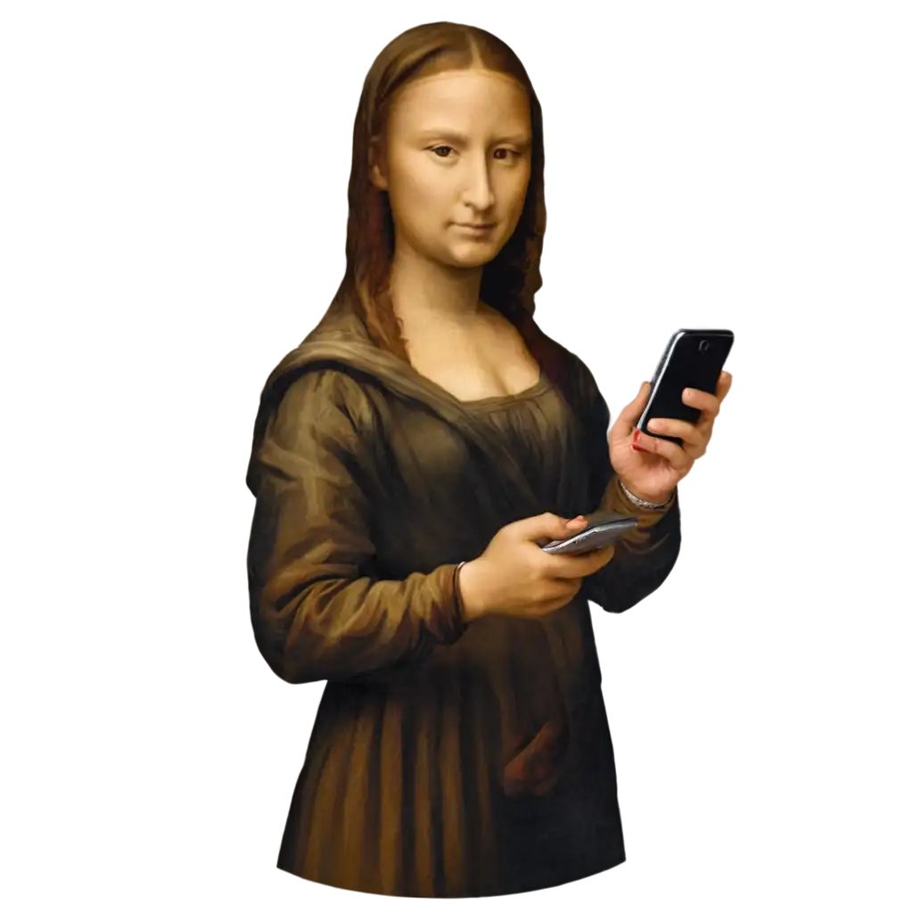 Mona-Lisa-with-Cellphone-PNG-Modern-Twist-on-Classic-Art