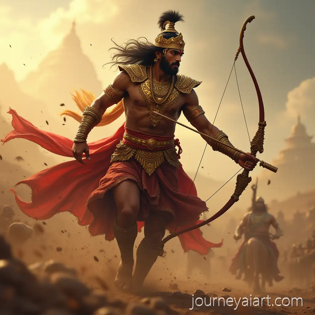 Arjuna-Heroic-Warrior-with-GoldenArjuna-heroic-warrior-battle-Bow-on-the-Battlefield