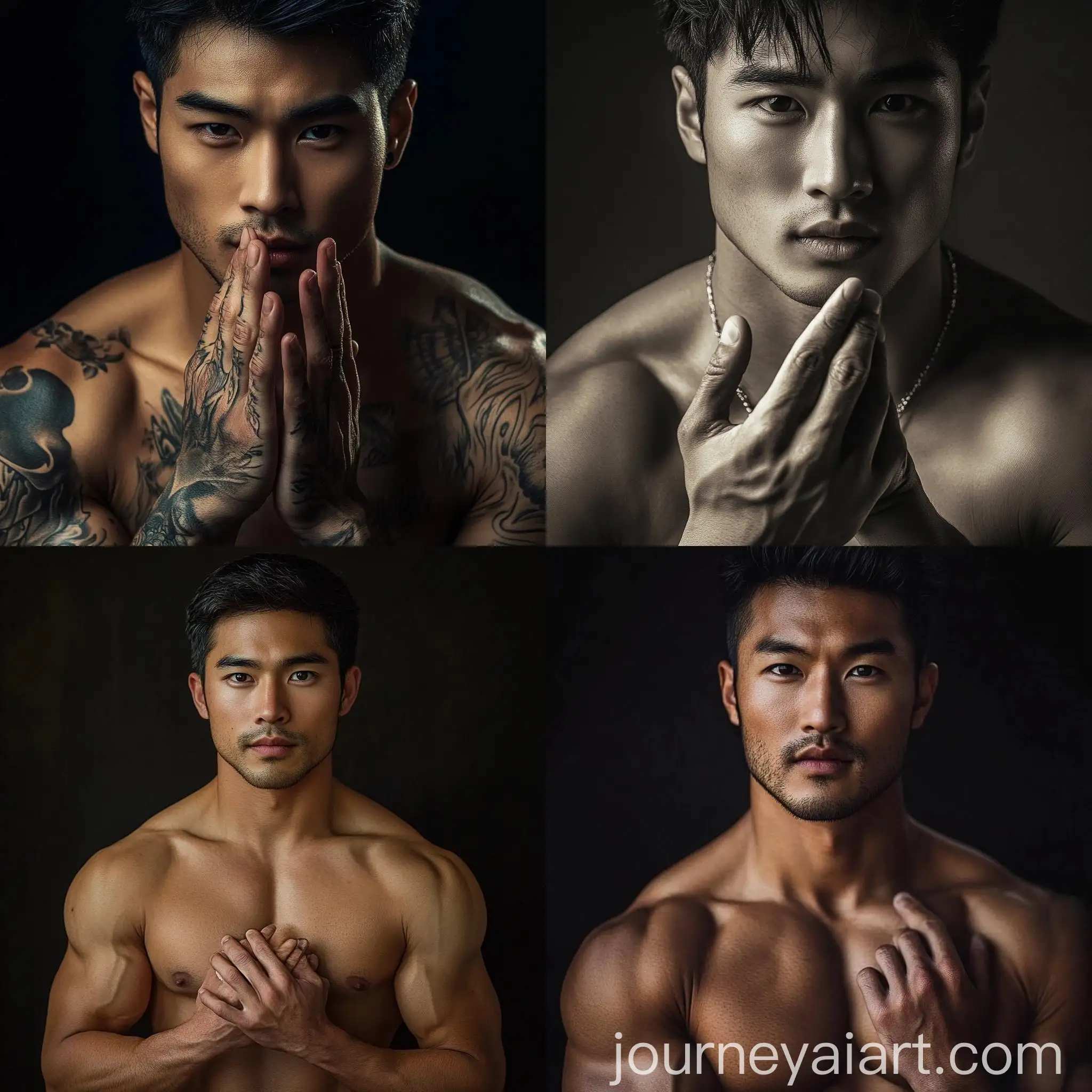Handsome-Asian-Men-Posing-with-Sexy-Hands-in-a-Studio-Setting