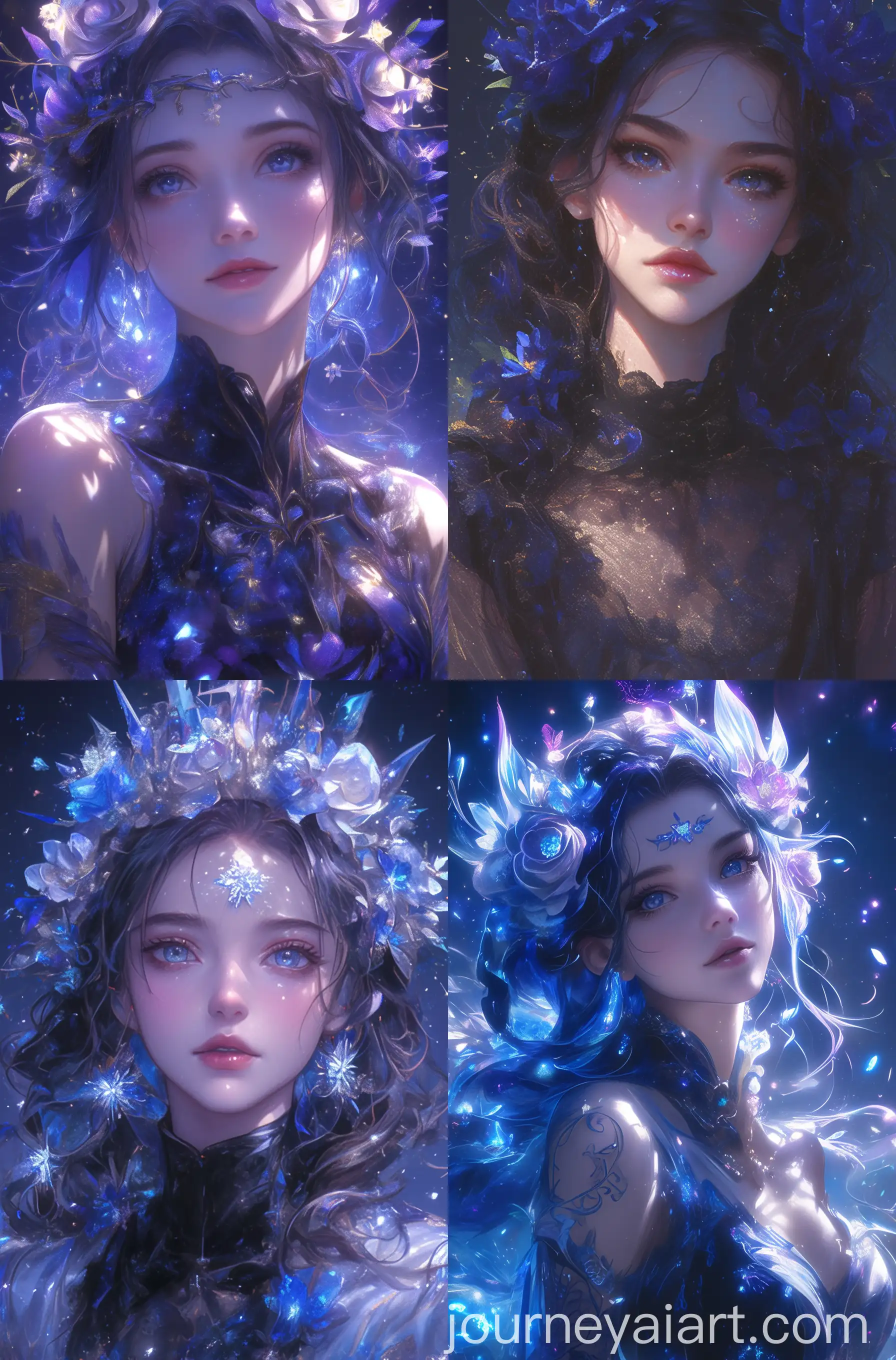 Ethereal-Young-Woman-with-Blue-Eyes-and-Floral-Crown-in-Starry-Night-Sky
