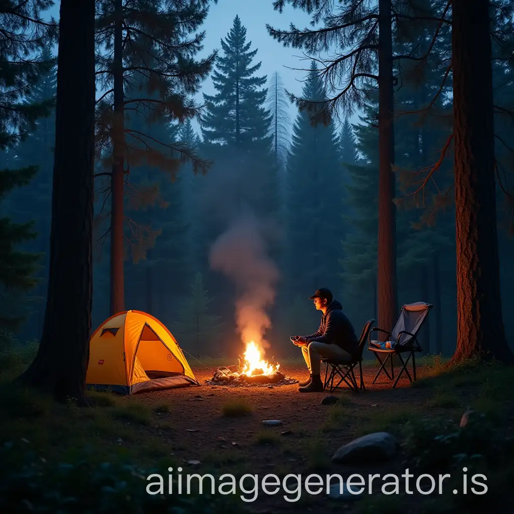 two people camping in the forest