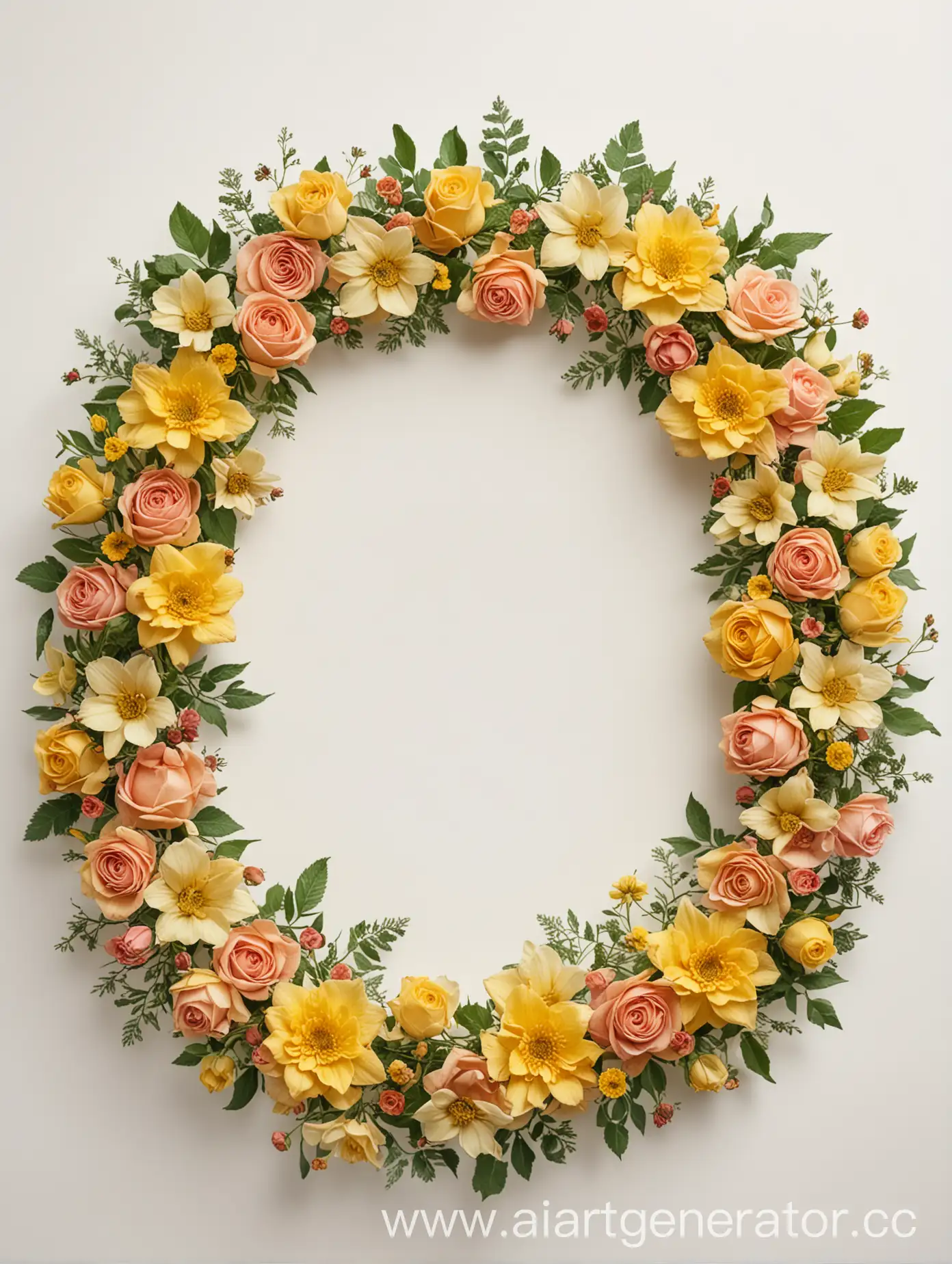 Rosy-and-Yellow-Floral-Wreath-on-White-Background