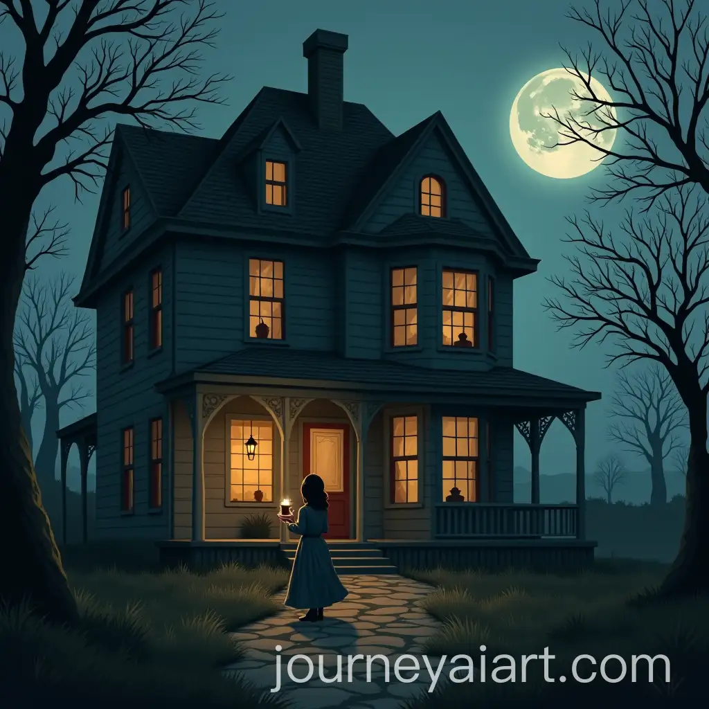 Haunted-House-with-a-Warm-Invitation-Woman-Offering-Tea-to-a-Girl