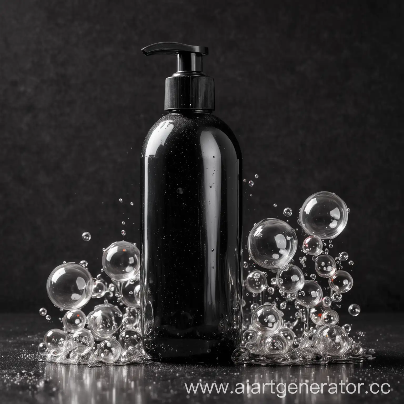 Liquid-Soap-in-a-Black-Bottle-with-Soap-Bubbles