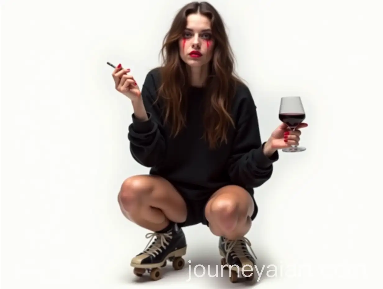 Vintage-80s-Style-Woman-with-Roller-Skates-and-Cigarette-in-Dark-Aesthetic