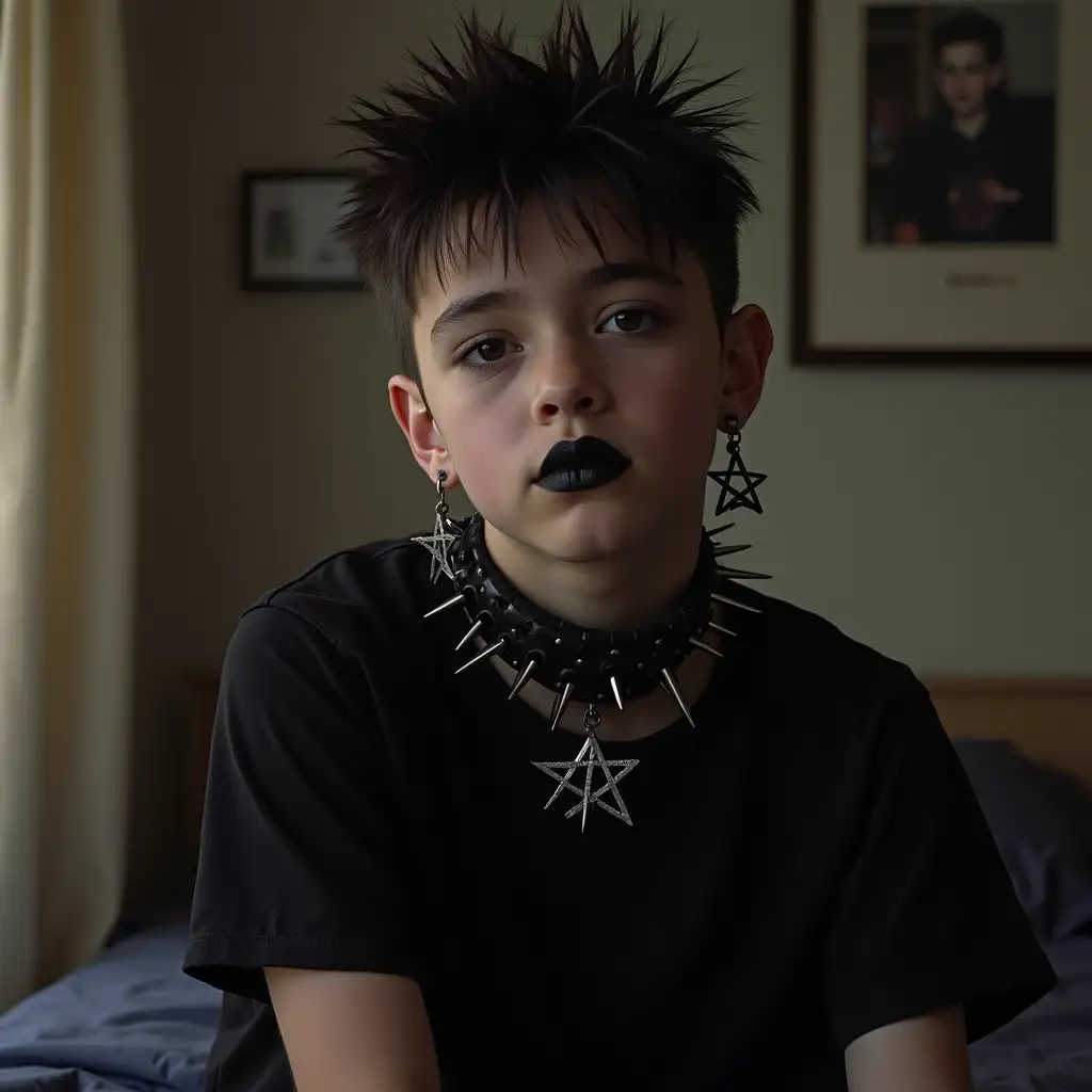 Young-Gothic-Boy-Getting-Ready-for-School-with-Stylish-Black-Outfit-and-Pentagram-Earrings