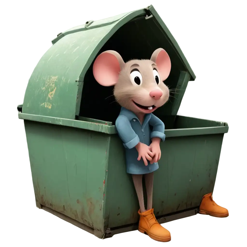 Cartoon-Mouse-Sitting-in-a-Dumpster-PNG-Image-for-Creative-Use