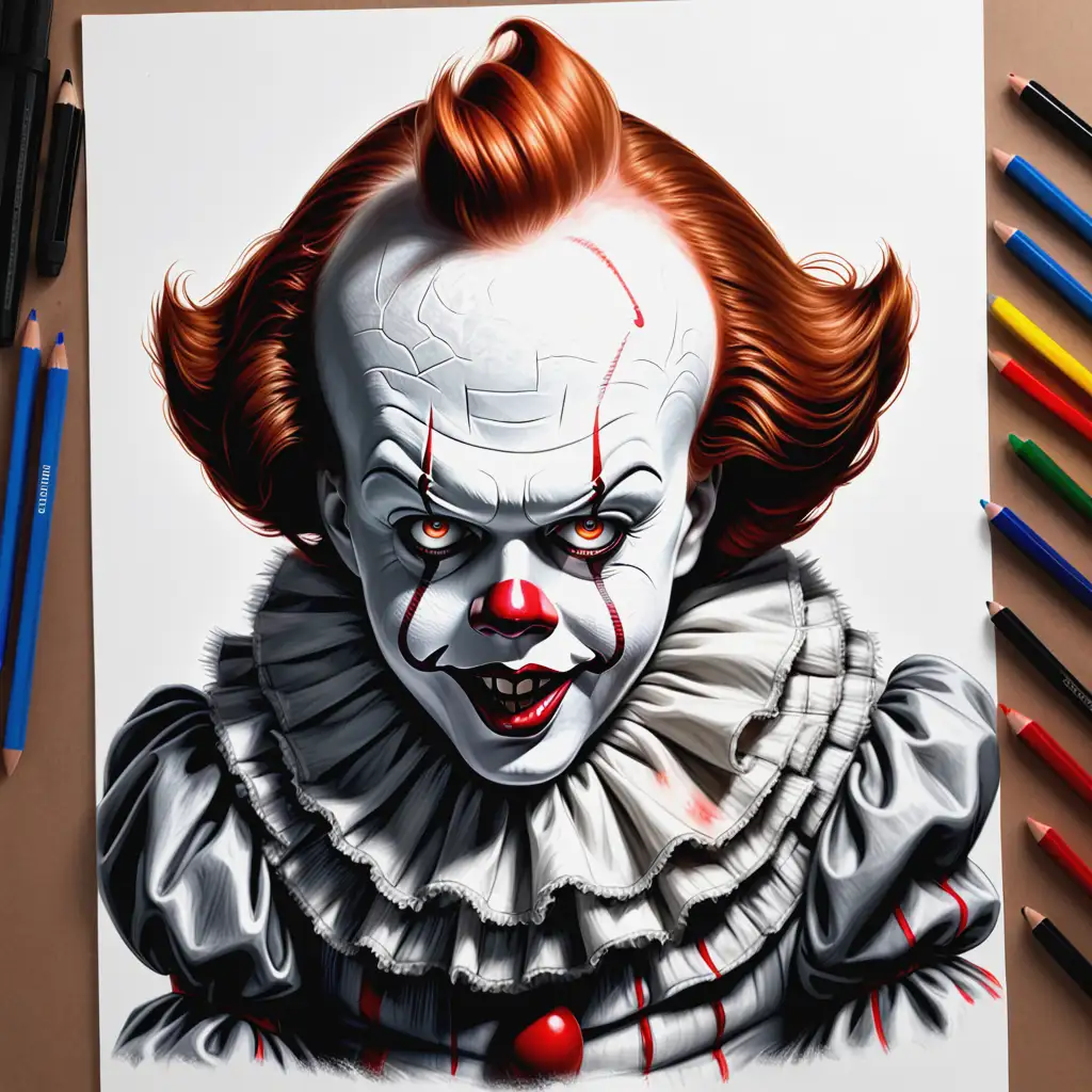 Realistic Pennywise Character Bright and Creepy Portrait Art