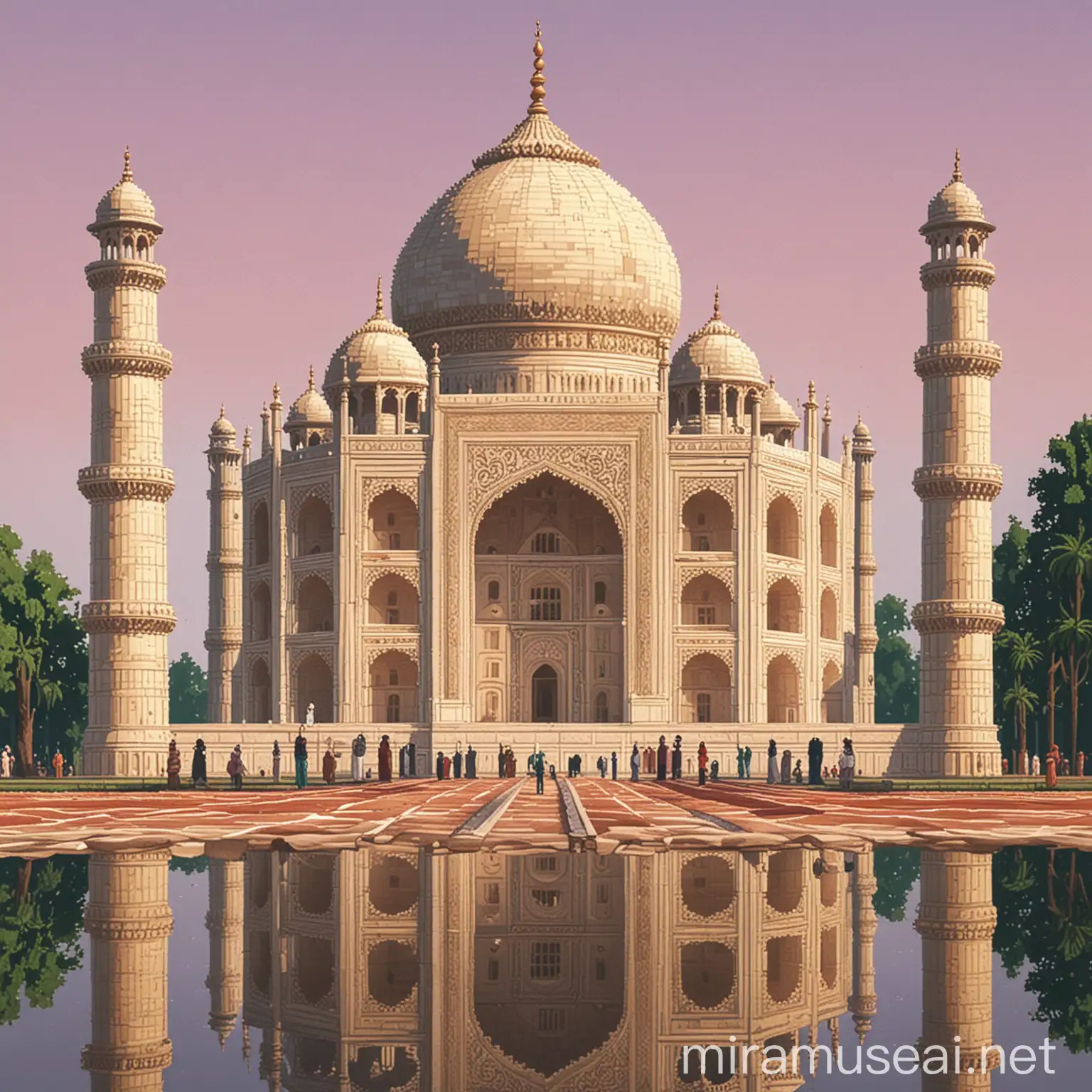 Pixel Art of the Taj Mahal 128x128 Pixels 8Color Masterpiece