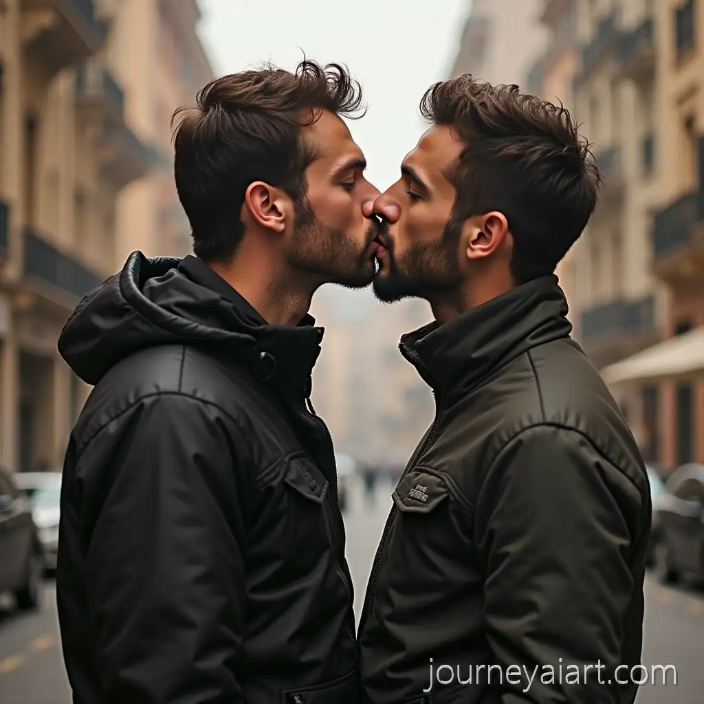 Two-Men-Sharing-a-Tender-Kiss-in-a-Romantic-Setting