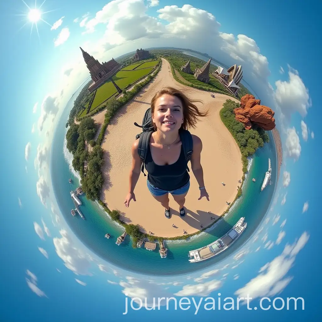 Backpacker-Journey-in-Tiny-Planet-StyleAI-Image-Prompt-Expansion-with-Thailand-and-Australia-Themes