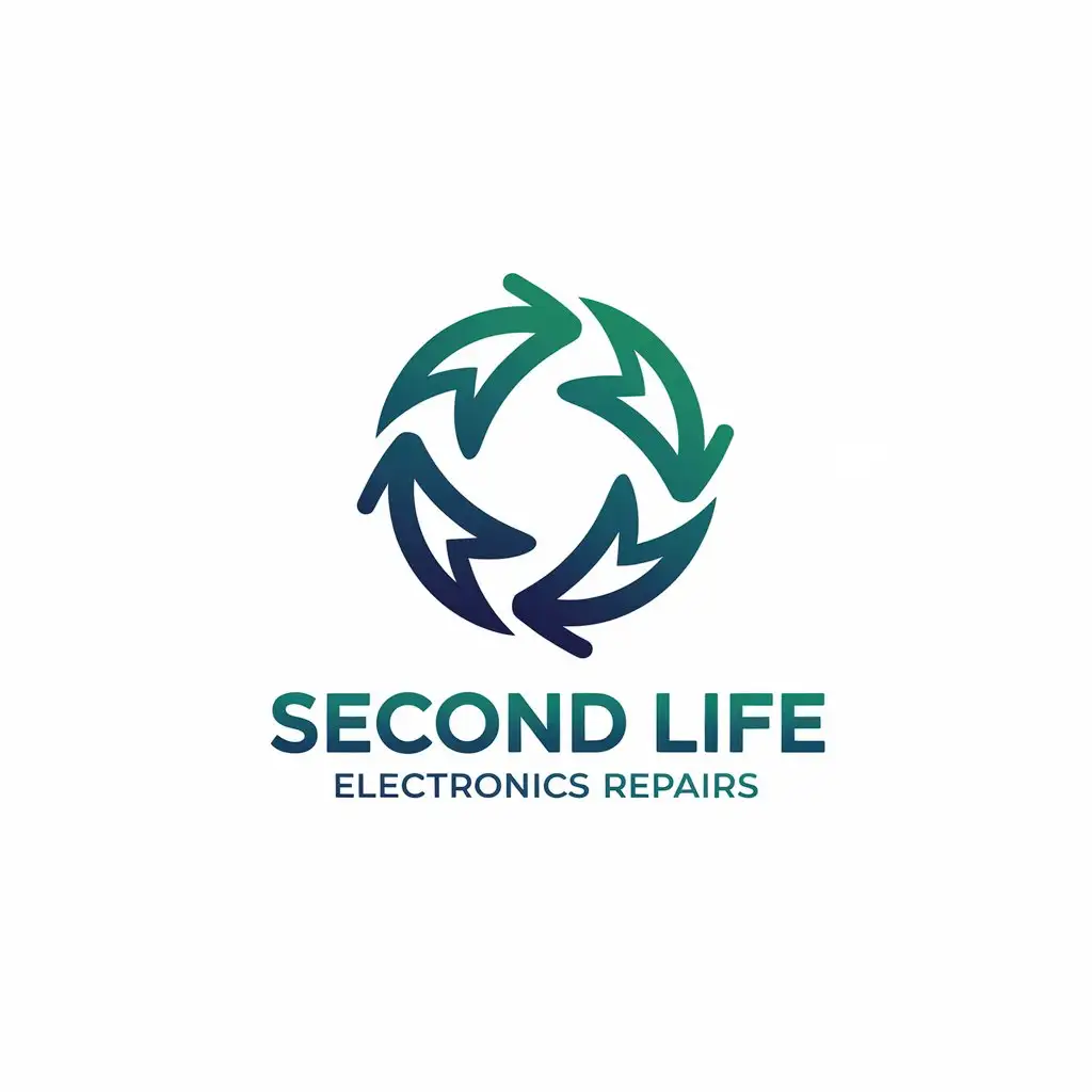 LOGO Design for Second Life Electronics Repairs Minimalist with Curved Arrows and Blue Green Color Scheme