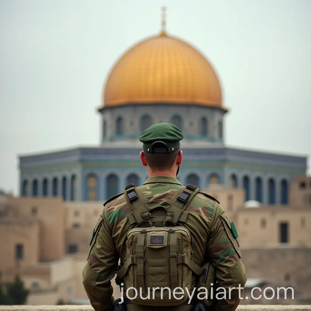 Soldier-in-Camouflage-Military-Suit-in-Front-of-Dome-of-Rock-in-Palestine