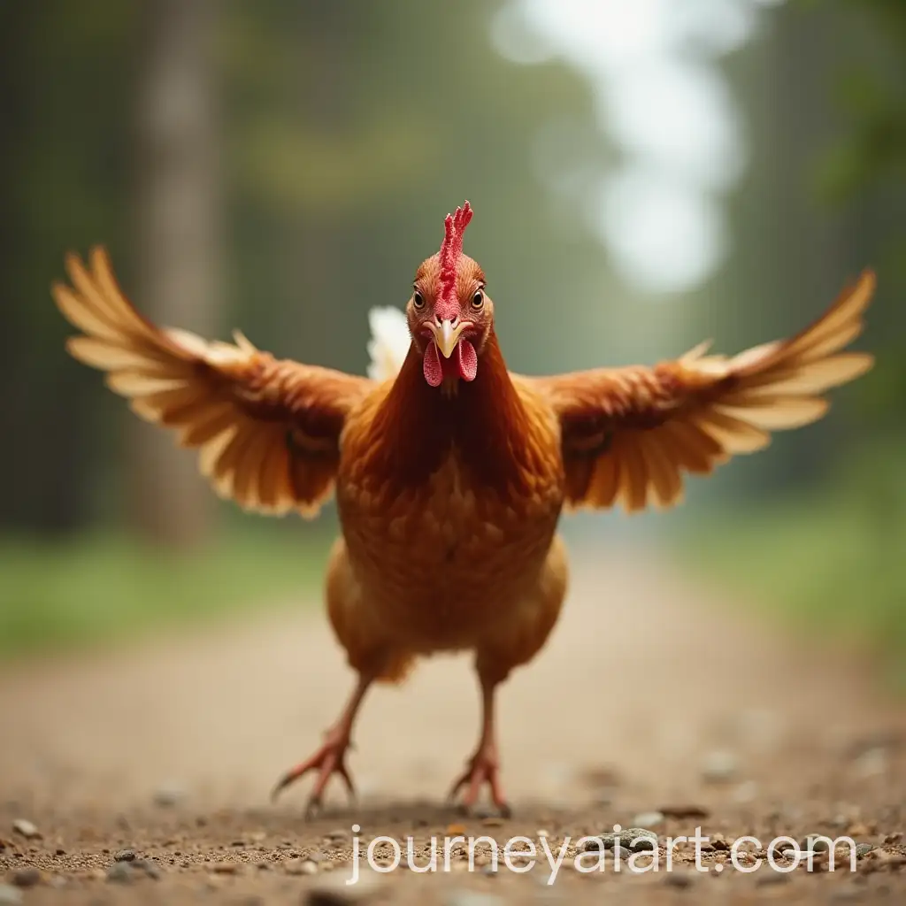 Flying-Chicken-with-Blurry-Background