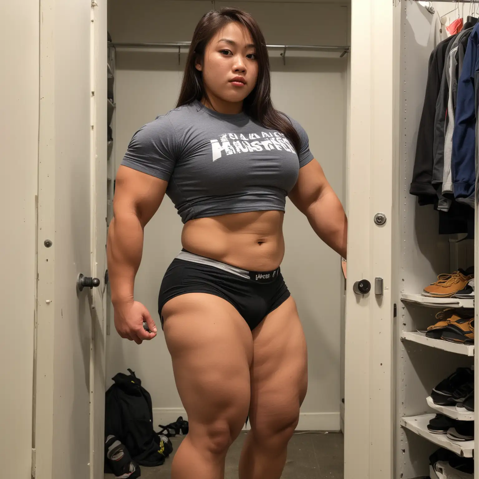 Powerful Asian Female Powerlifter in Closet