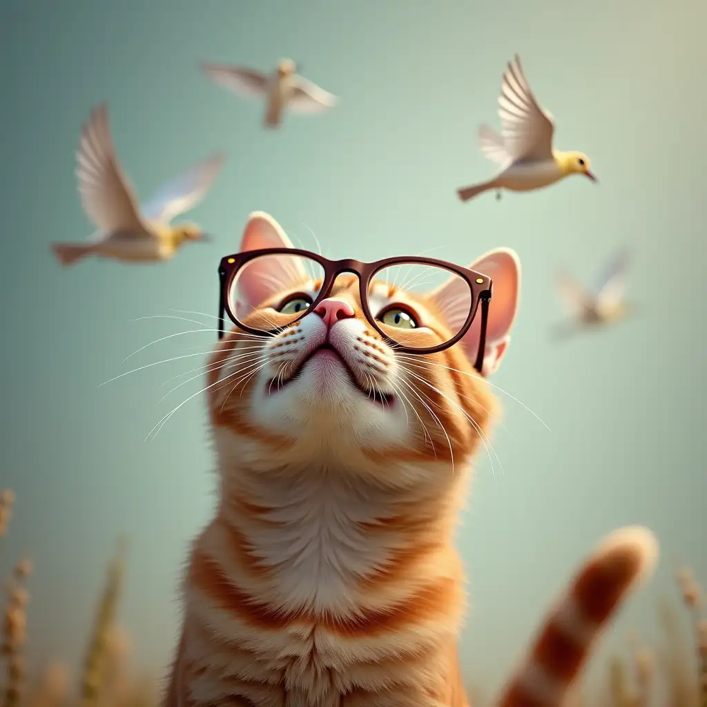 Funny-Cat-with-Glasses-Watching-Flying-Birds-in-the-Sky