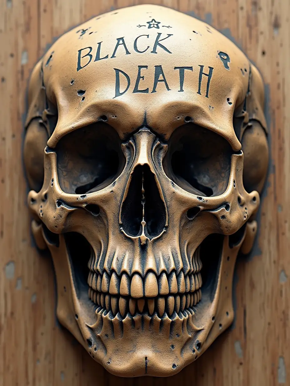 an image for cnc router cutting of a skull that says Black Death tatooed on the skull 5k