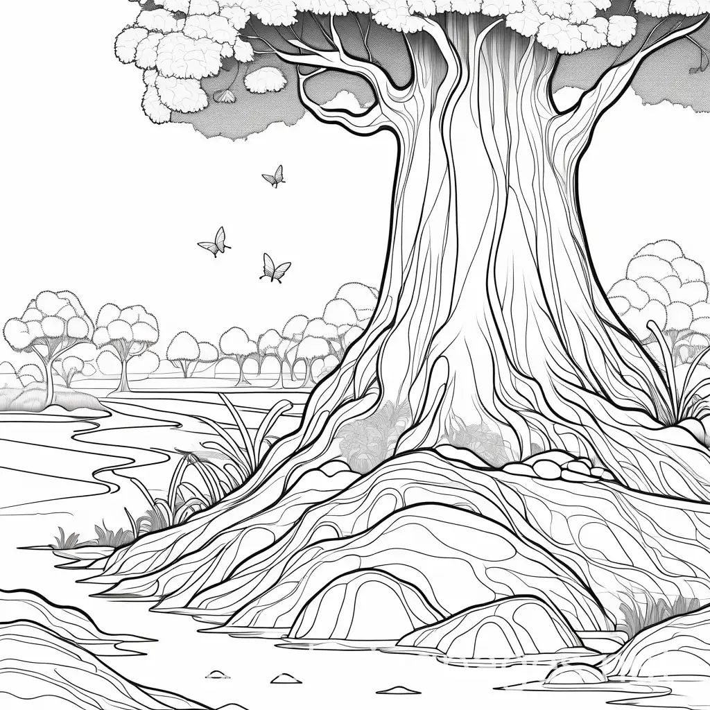 Termite-Building-Mound-Beside-Tree-in-Savannah-Coloring-Page