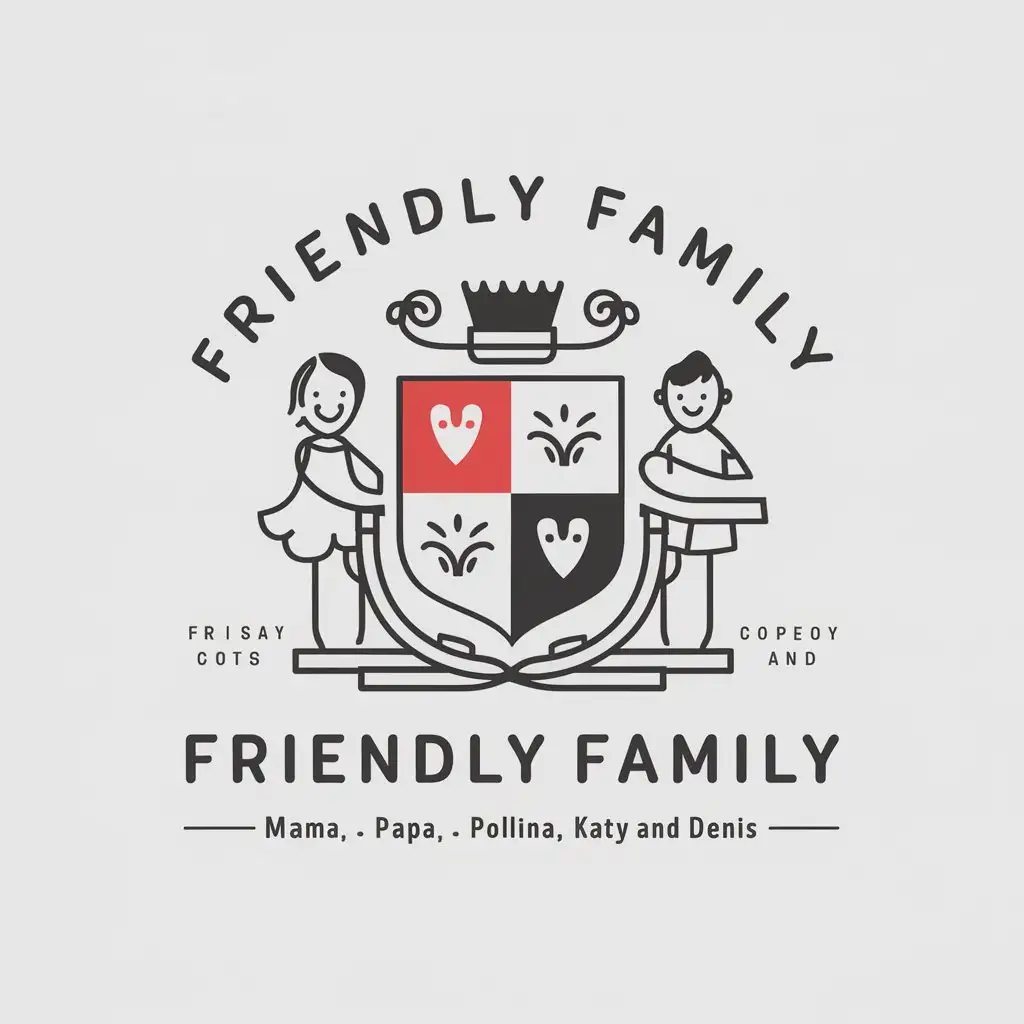 a vector logo design,with the text "Friendly family Mama, Papa, Polina, Katya and Denis", main symbol:Coat of arms of the family,Moderate,be used in Home Family industry,clear background