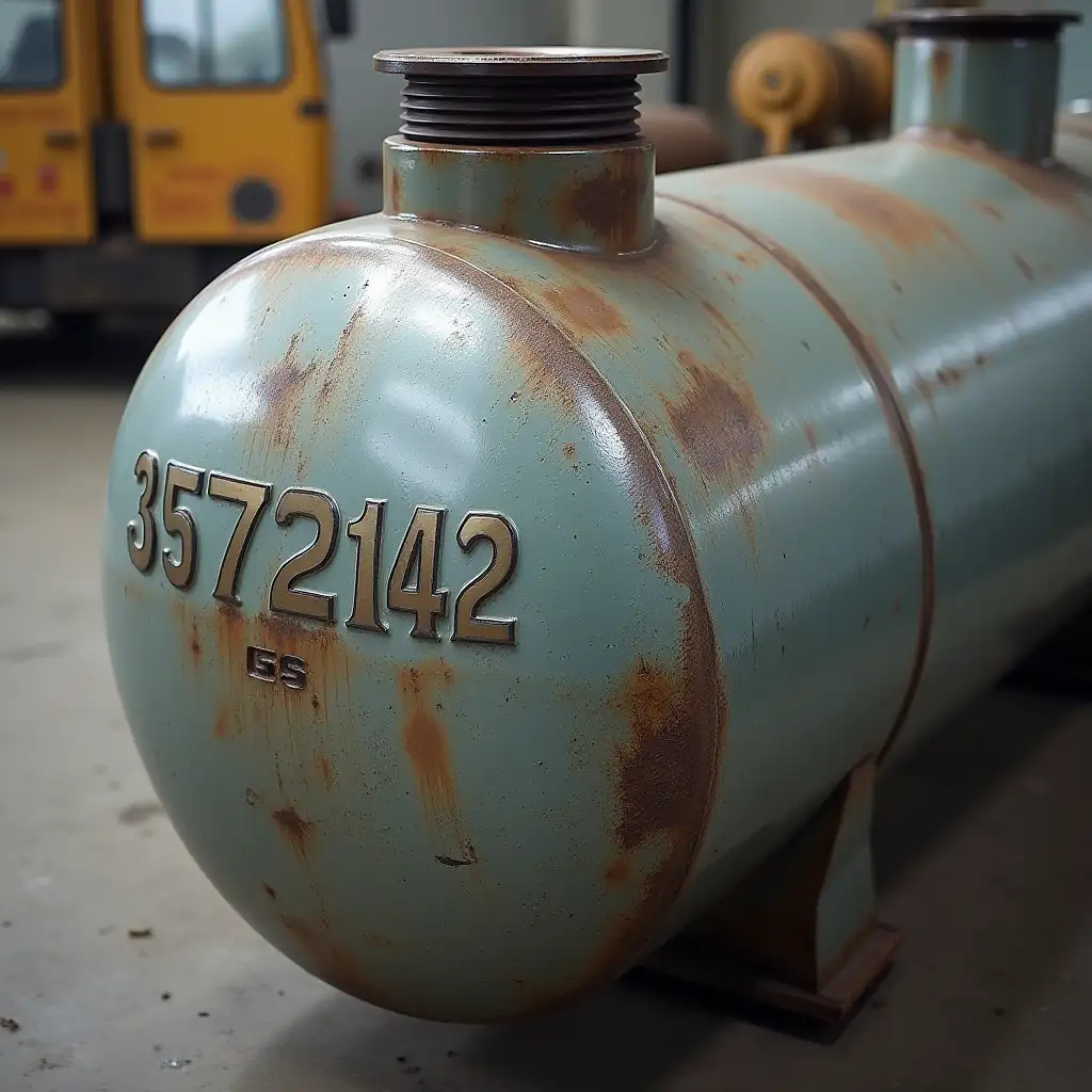 Natural gas tank, number 35772142 etched on the hydraulic joint
