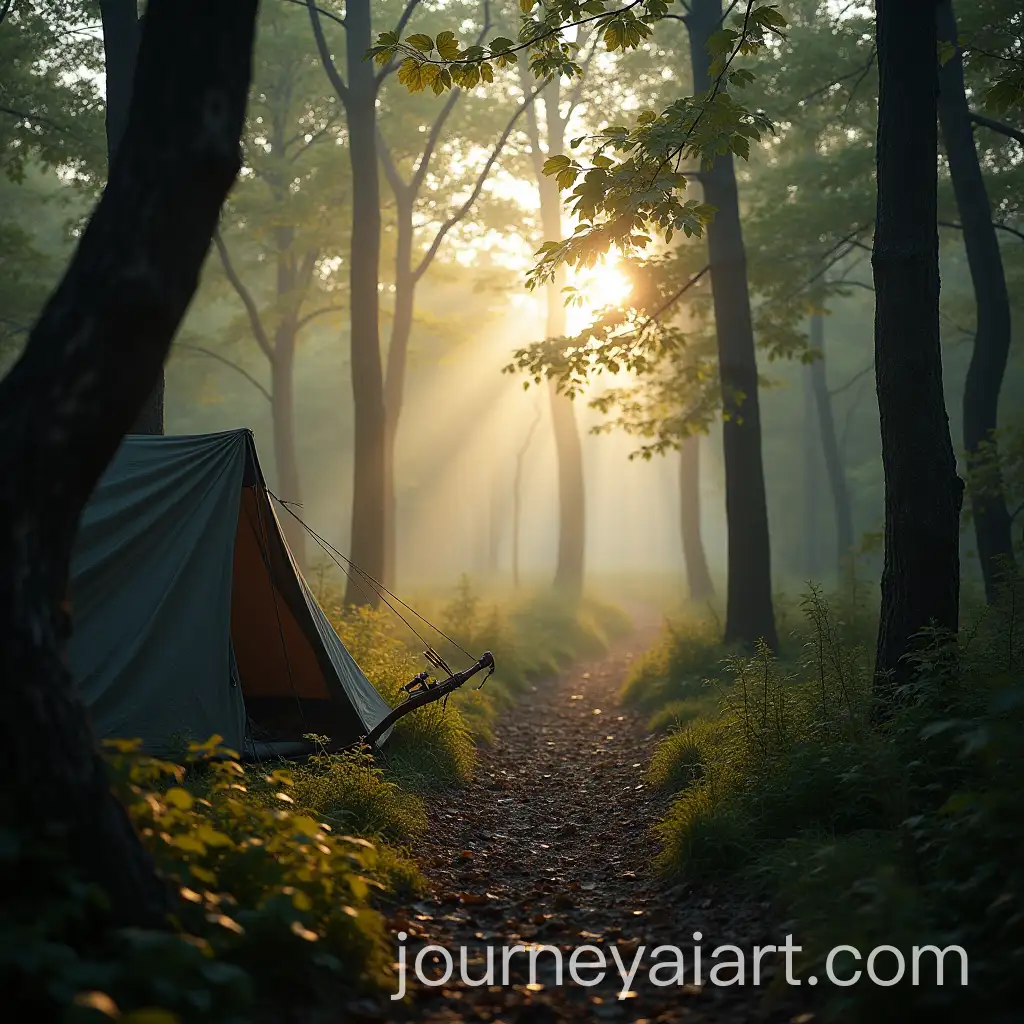 Waking-Up-in-a-Woodland-Camp-Surrounded-by-English-Trees-and-Morning-Mist