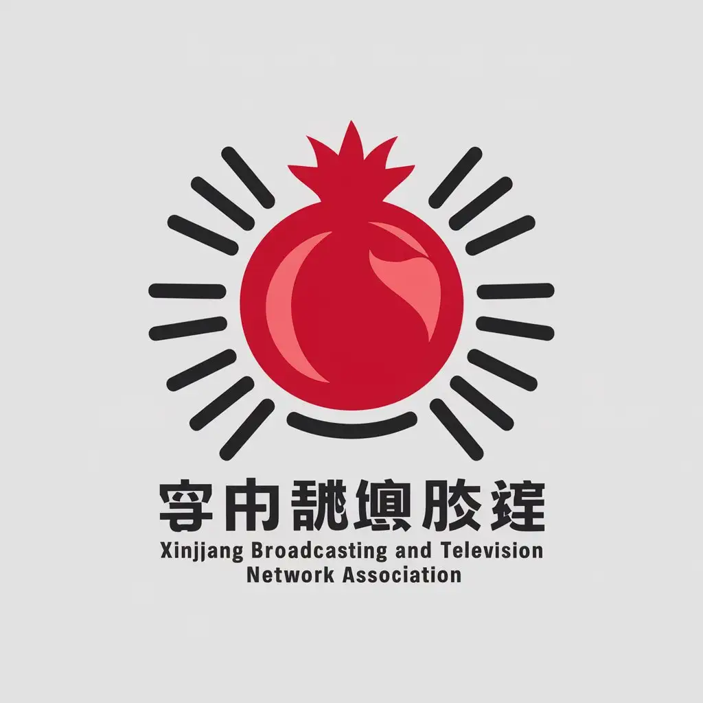 a vector logo design,with the text "Xinjiang Broadcasting and Television Network Association", main symbol:Pomegranate, network signal,Minimalistic,be used in Entertainment industry,clear background