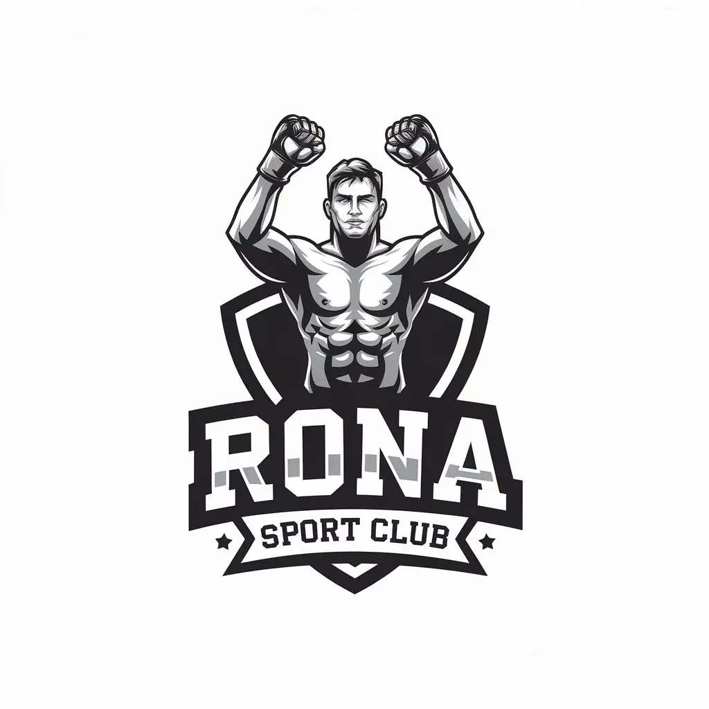 LOGO Design for Rona Sport Club Champion MMA Fighter with Hands Up in Minimalistic Style