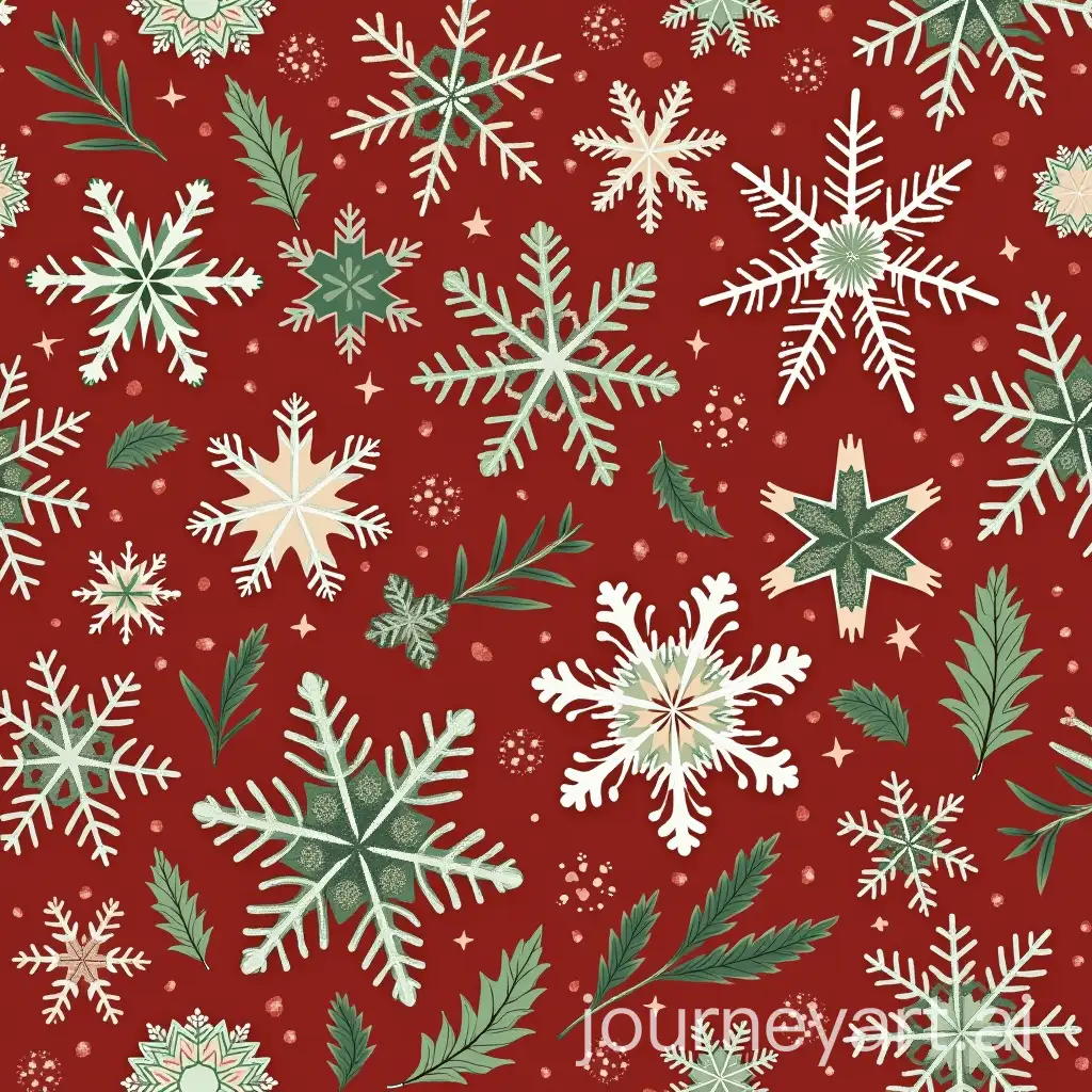 Vintage-Christmas-Wrapping-Paper-with-Snowflakes-in-Red-and-Green