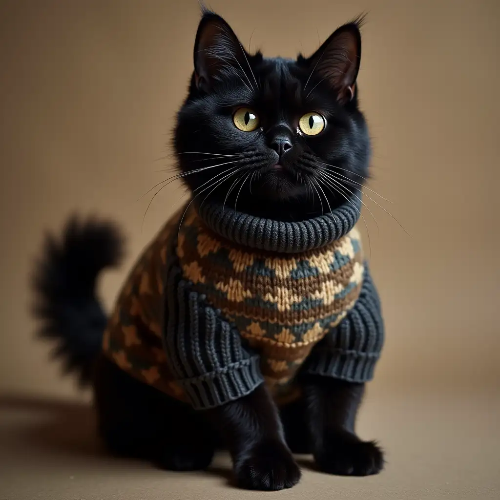 the black cat stepashka in a jumper and combinaison