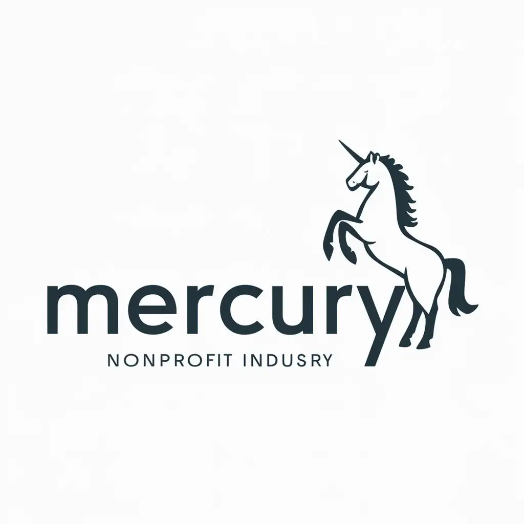 a logo design,with the text "Mercury", main symbol:unicorn on its hind legs with a full mane and tail,Minimalistic,be used in Nonprofit industry,clear background