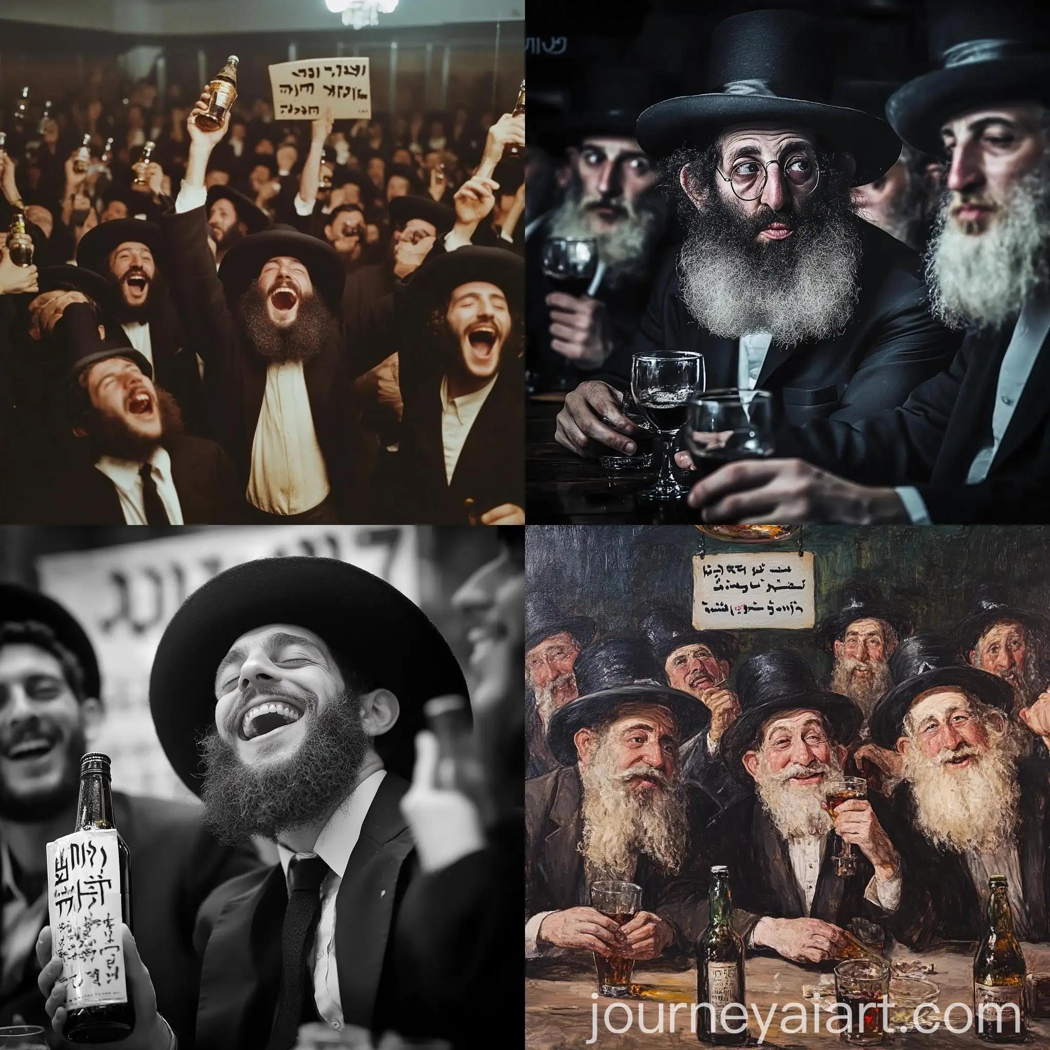Jewish-Chassidim-Celebrating-Purim-with-Sign