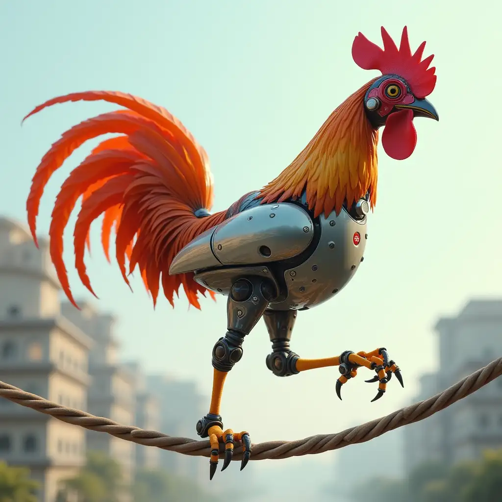 Robot-Rooster-Balancing-on-a-Tightrope