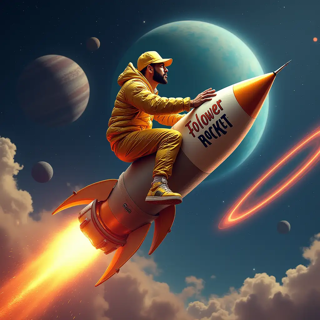 Hip-Hop-Rider-on-Golden-Rocket-in-Outer-Space-with-Graffiti-and-Glowing-Planet