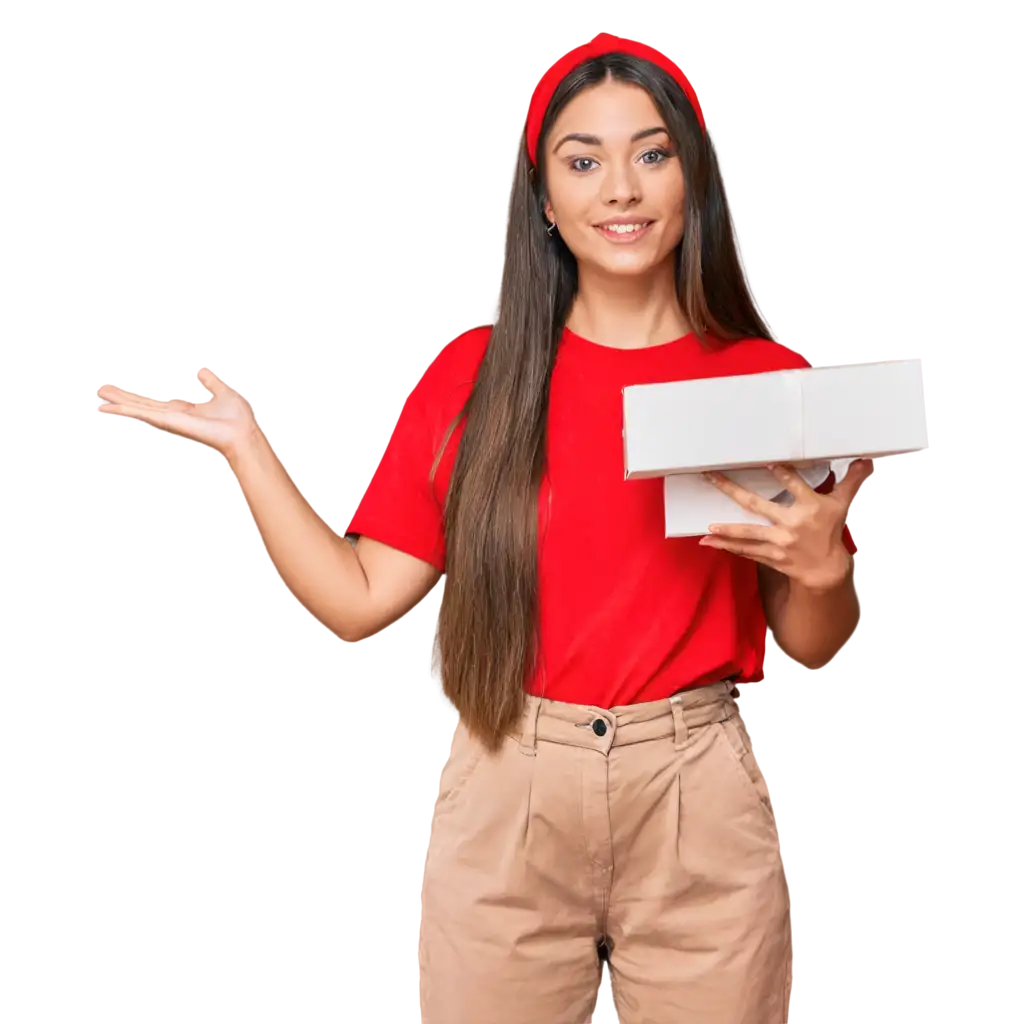 Woman-in-Red-Shirt-Holding-Package-HighQuality-PNG-Image-for-Versatile-Use