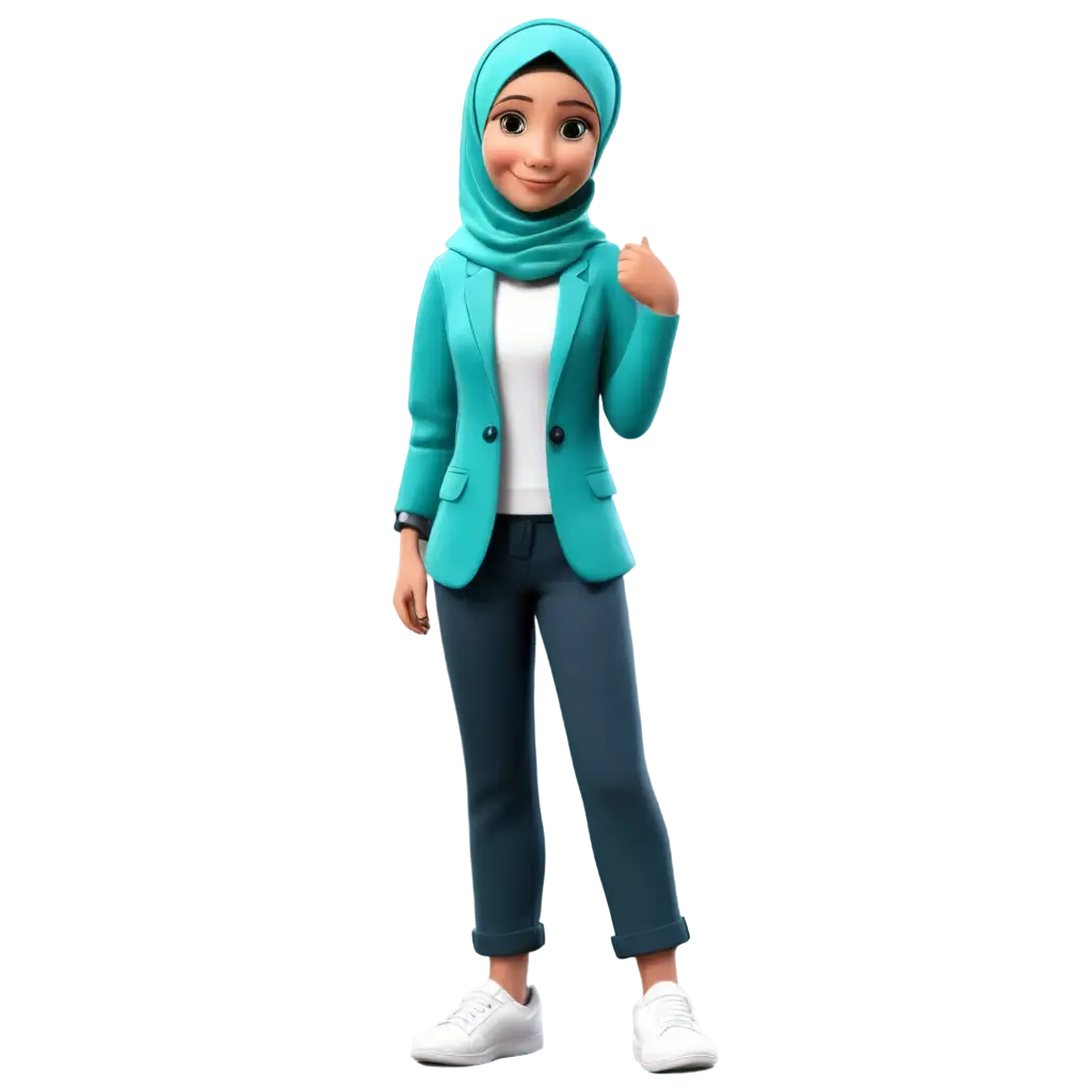 3D-Cartoon-6YearOld-Girl-with-Hijab-in-White-Shirt-and-Teal-Blazer-PNG-Image