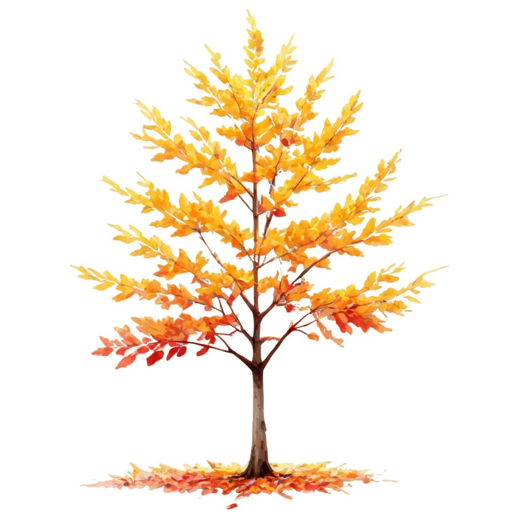 Cartoon-Style-PNG-Image-of-a-Single-Autumn-Tree-with-Yellow-and-Red-Leaves