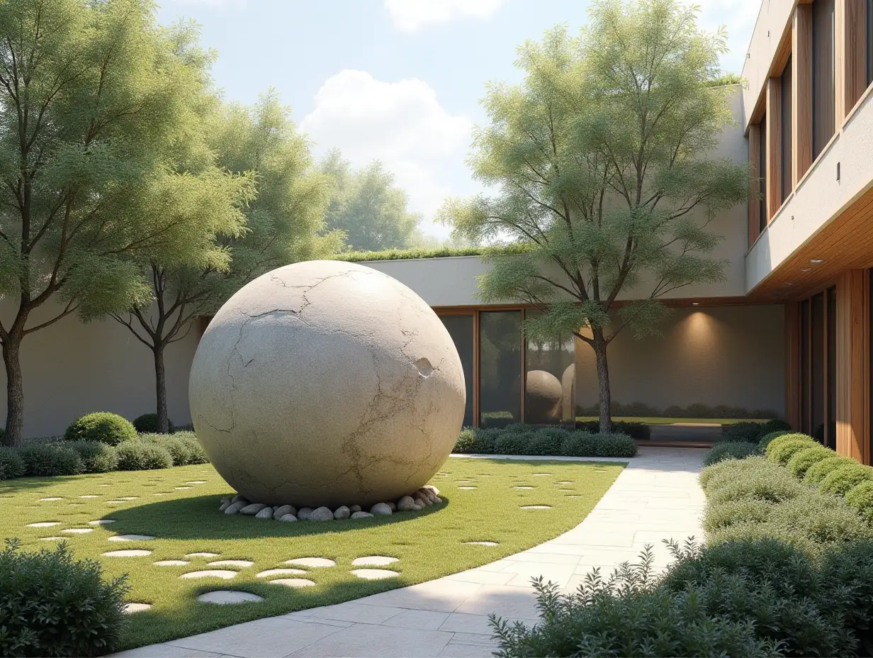 Design for alachiq in the garden with help from a stone ball weighing 100 kilograms