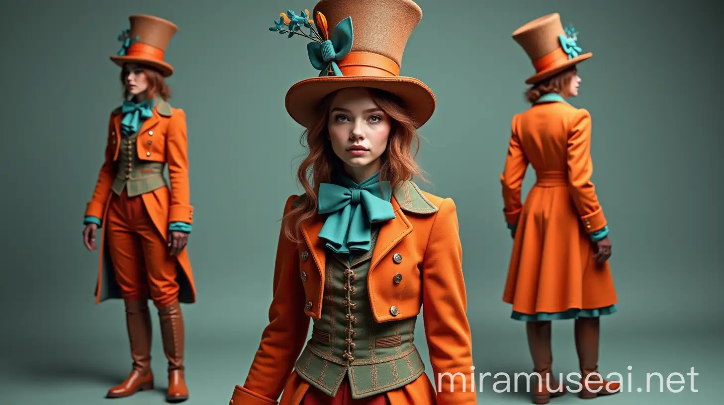 Steampunk Mad HatterInspired Outfit for Women with Orange and Teal Accents