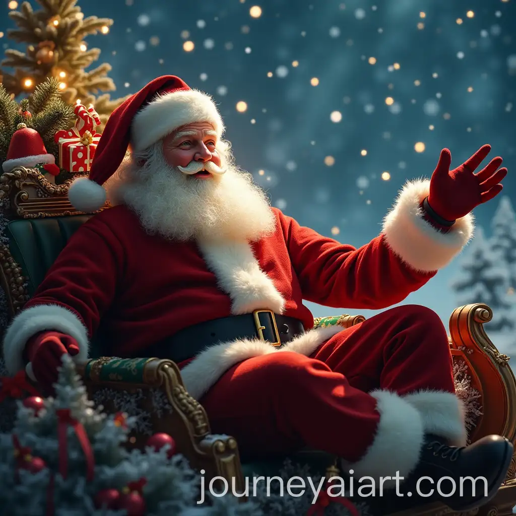 Santa-Claus-Waving-with-Christmas-Presents-in-Sleigh