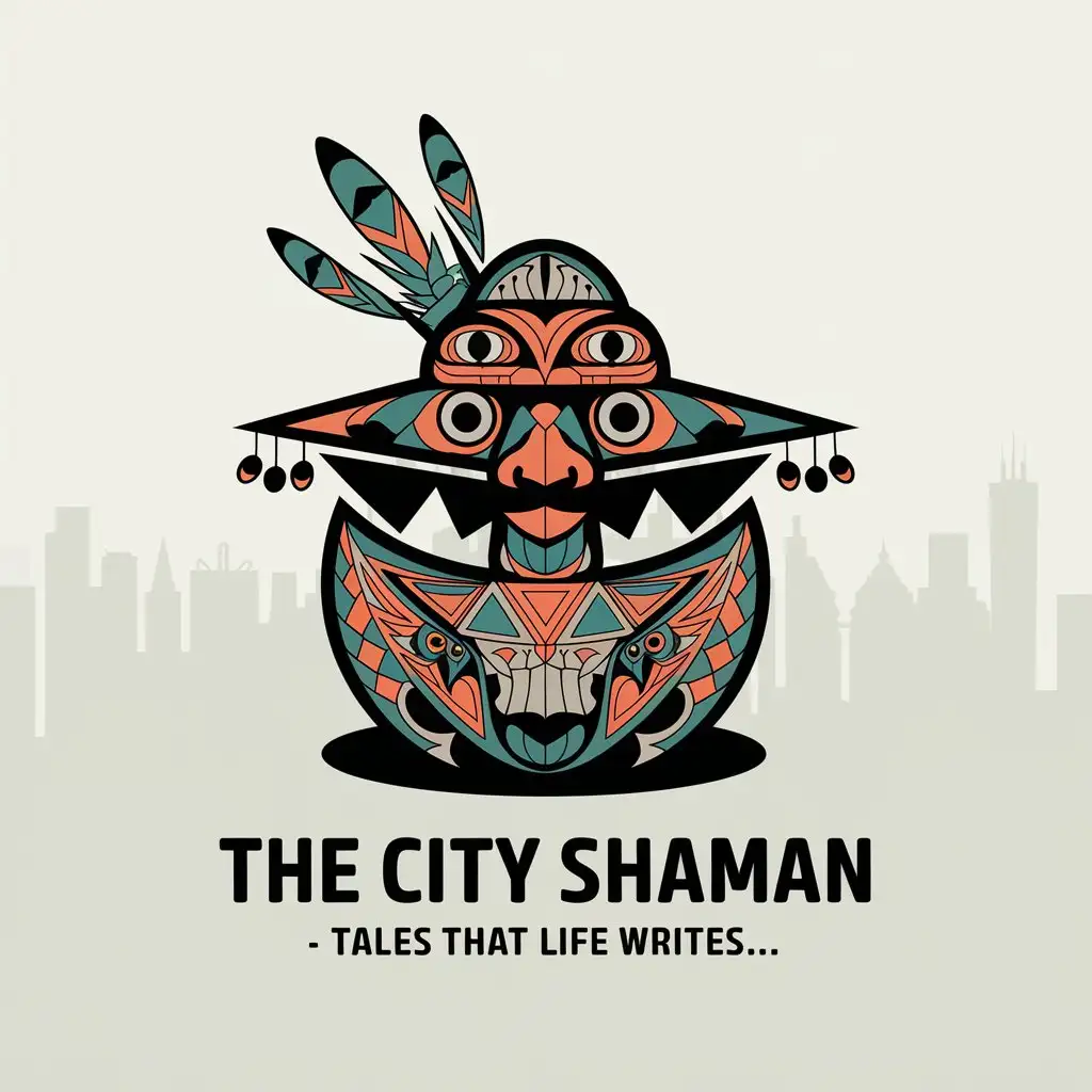 LOGO Design for The City Shaman Shamanic Symbolism with Urban Elements and Clear Background