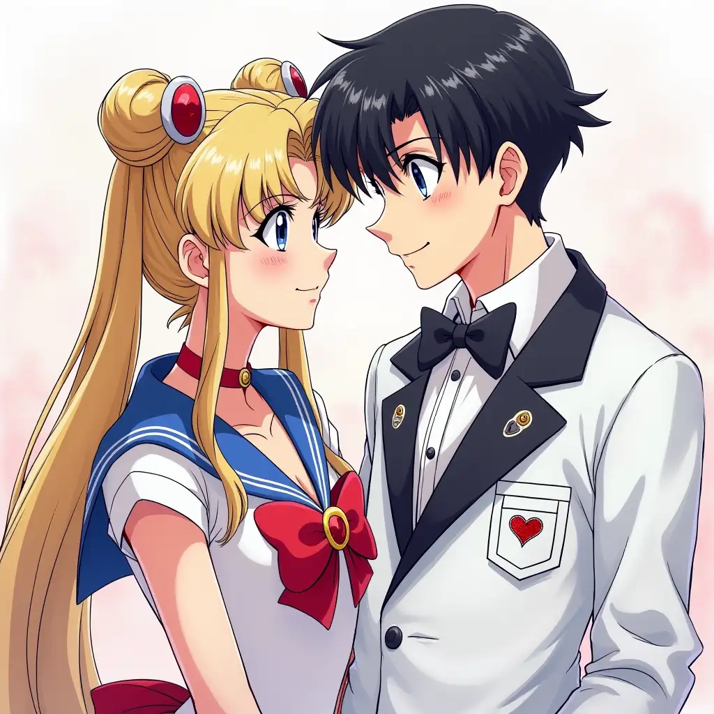 please make a drawing of sailor moon and tuxedo mask as doctors, like a drawing