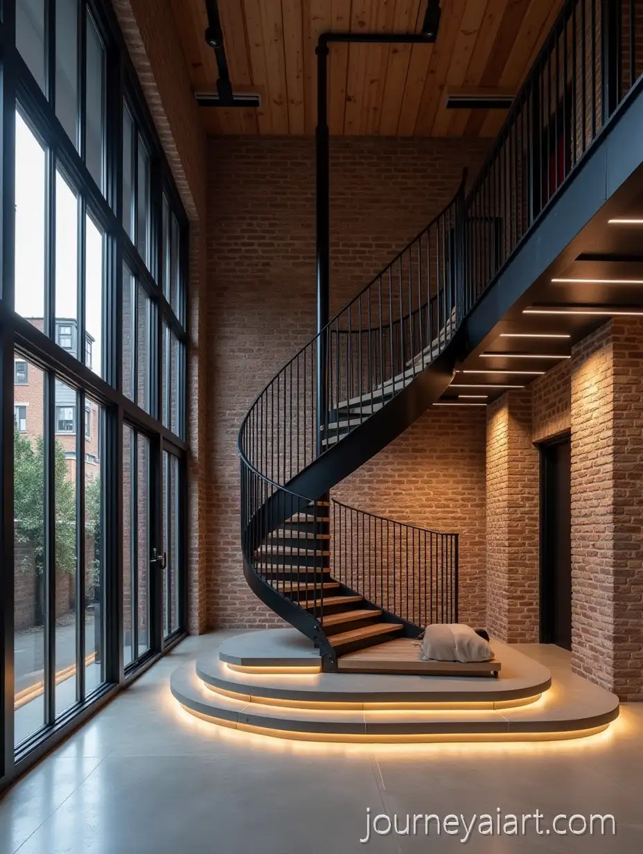 Minimalist-Spiral-Staircase-in-a-Loft-Apartment-with-Industrial-Design-Elements