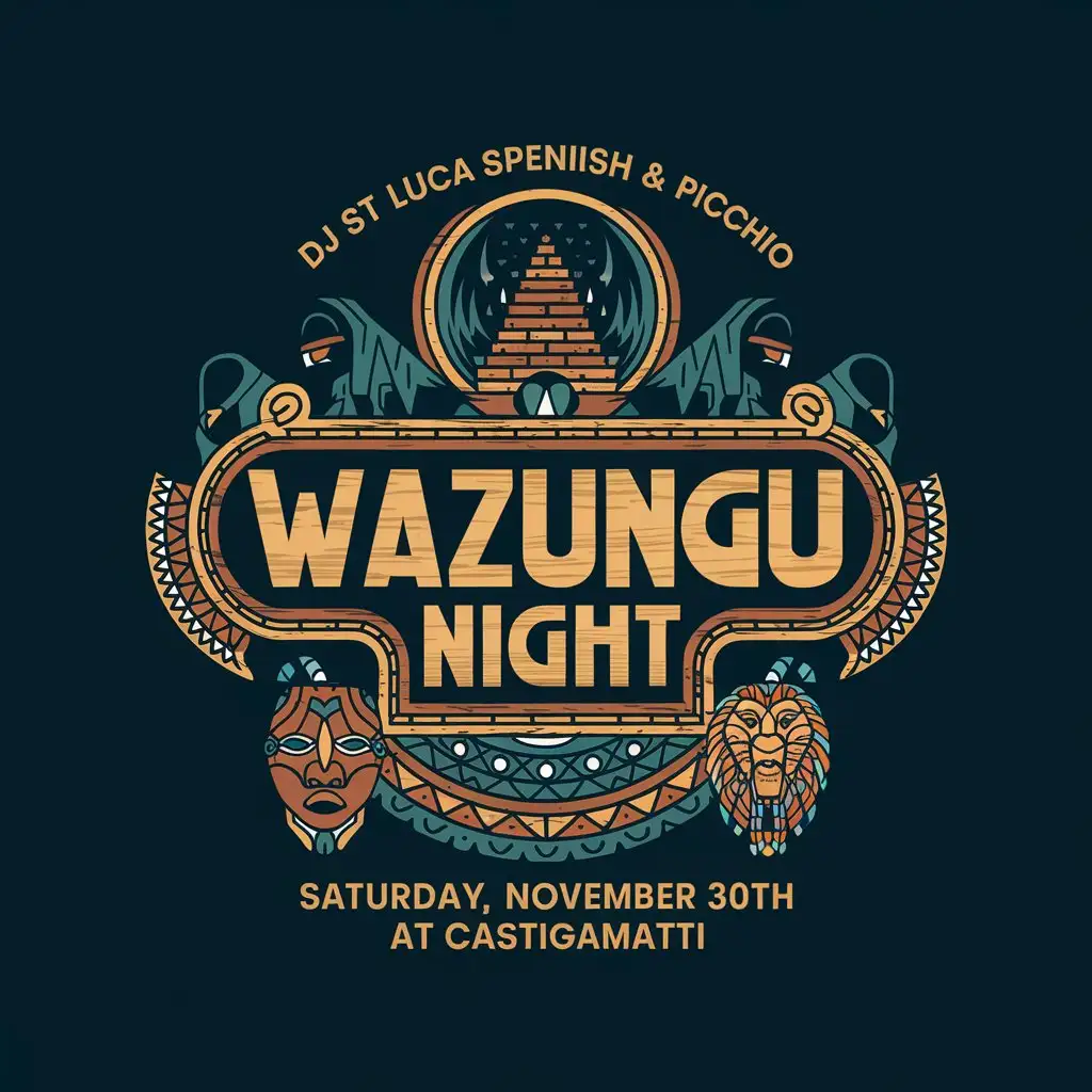 LOGO Design for WAZUNGU NIGHT Engraved Wood with Dark Spiritual Elements and African Symbolism