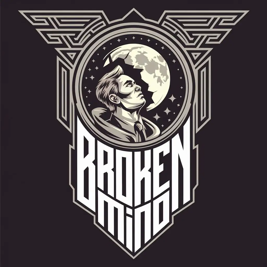 LOGO Design for Broken Mind Man Looking at the Moon with Vector Symbolism and Clear Background