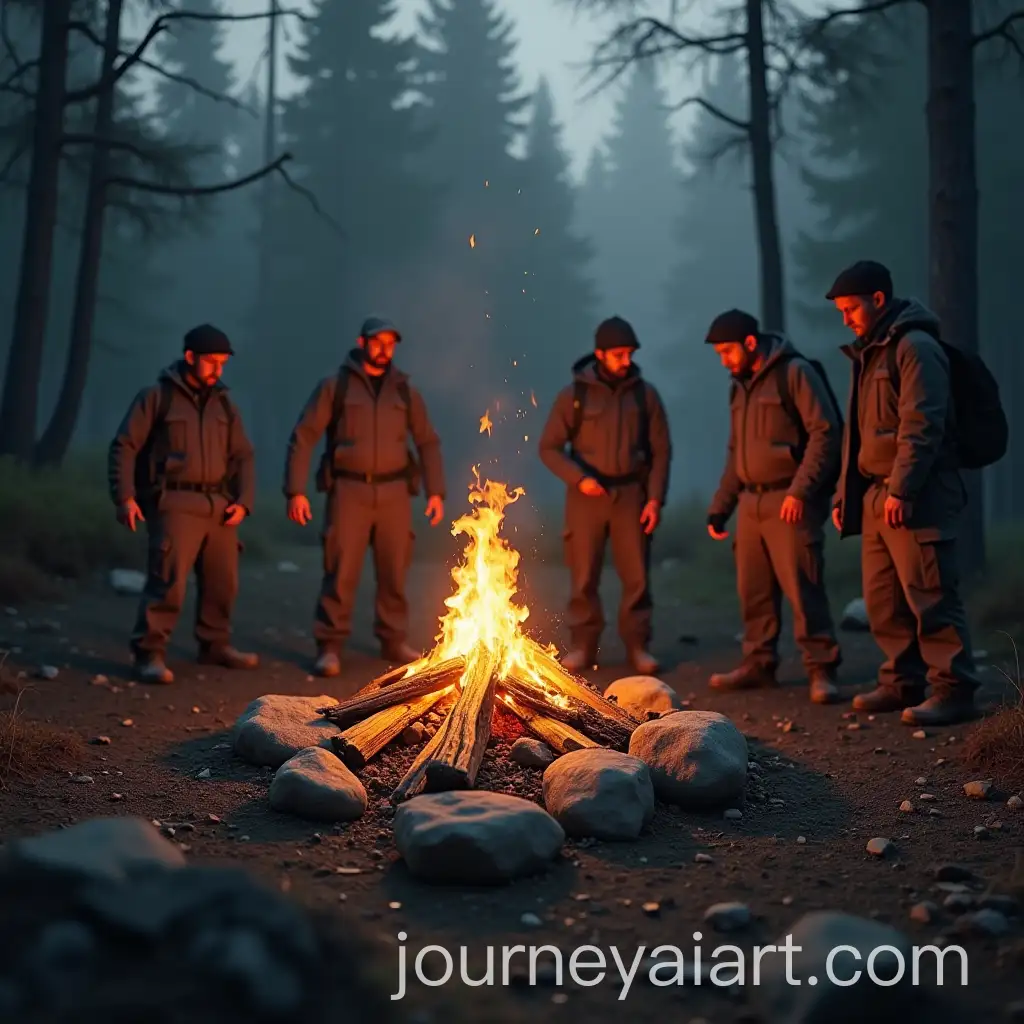PostApocalyptic-Scene-Group-of-Friends-Building-a-Fire-at-Stone-Base